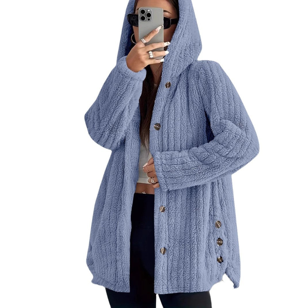 Hooded Loose Plush Coat