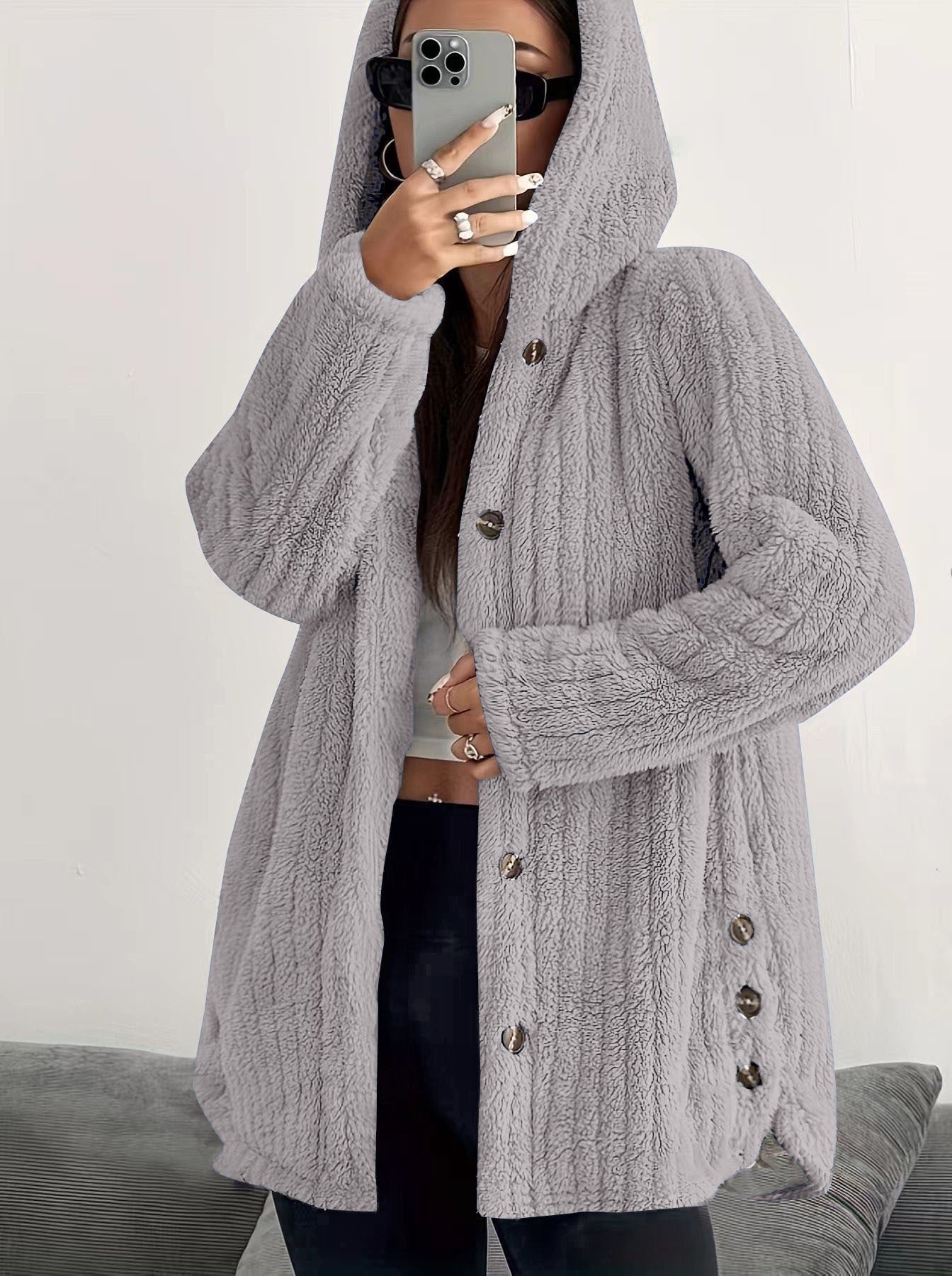 Hooded Loose Plush Coat