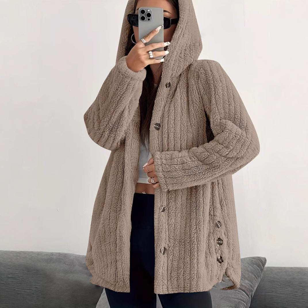 Hooded Loose Plush Coat