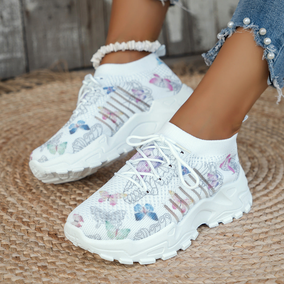 Butterfly Print Mesh Sneakers Women&