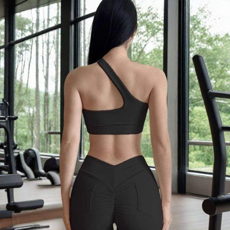soutien-gorge fitness rouge asymétrique une épaule pour yoga et sport femmes